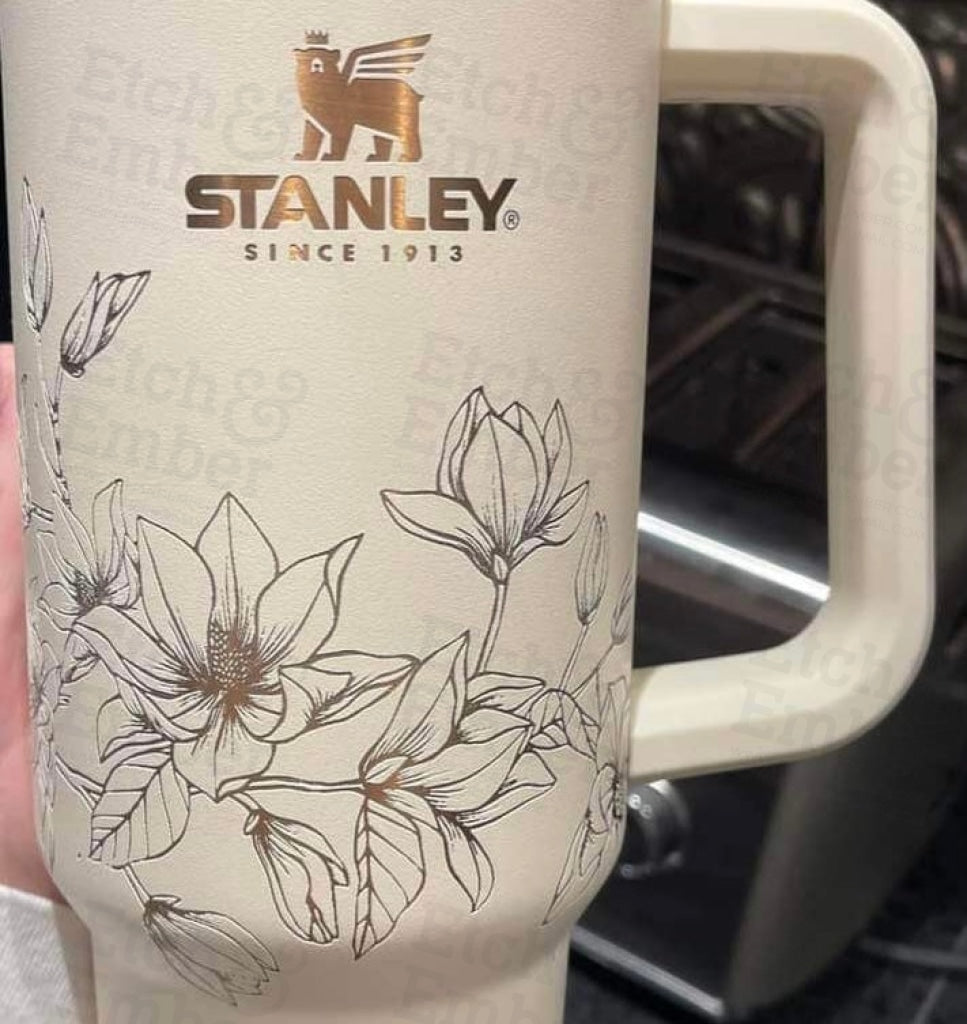 Stanley Engraving Using Your Cup Magnolias- Center Of Cup