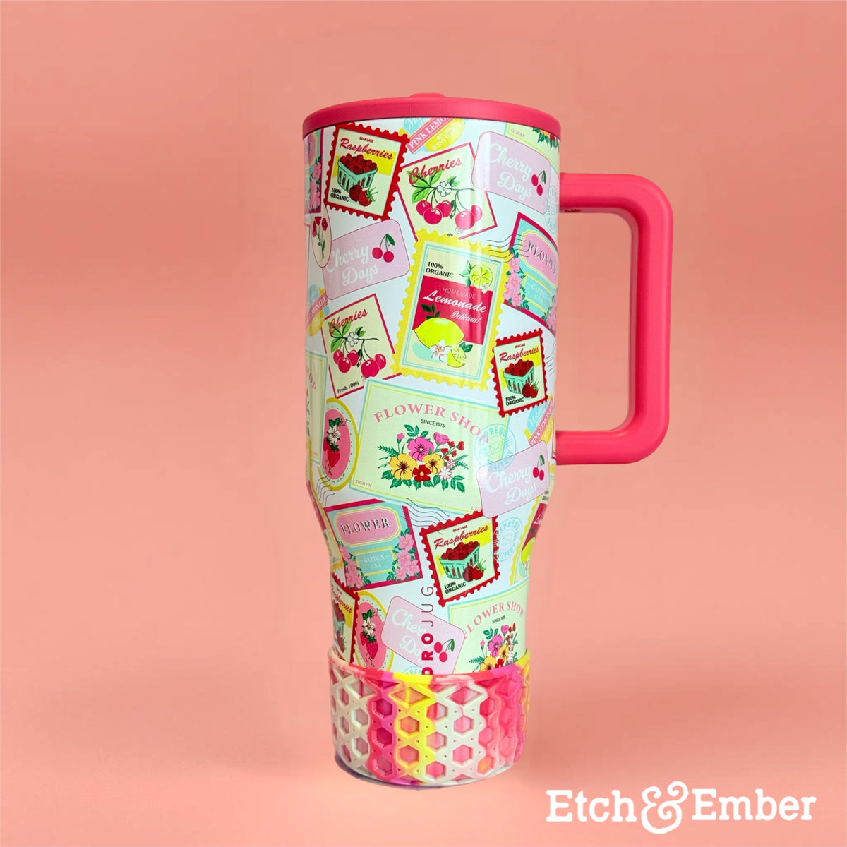 Strawberry Lemonade matte waffle silicone tumbler boot – view 2