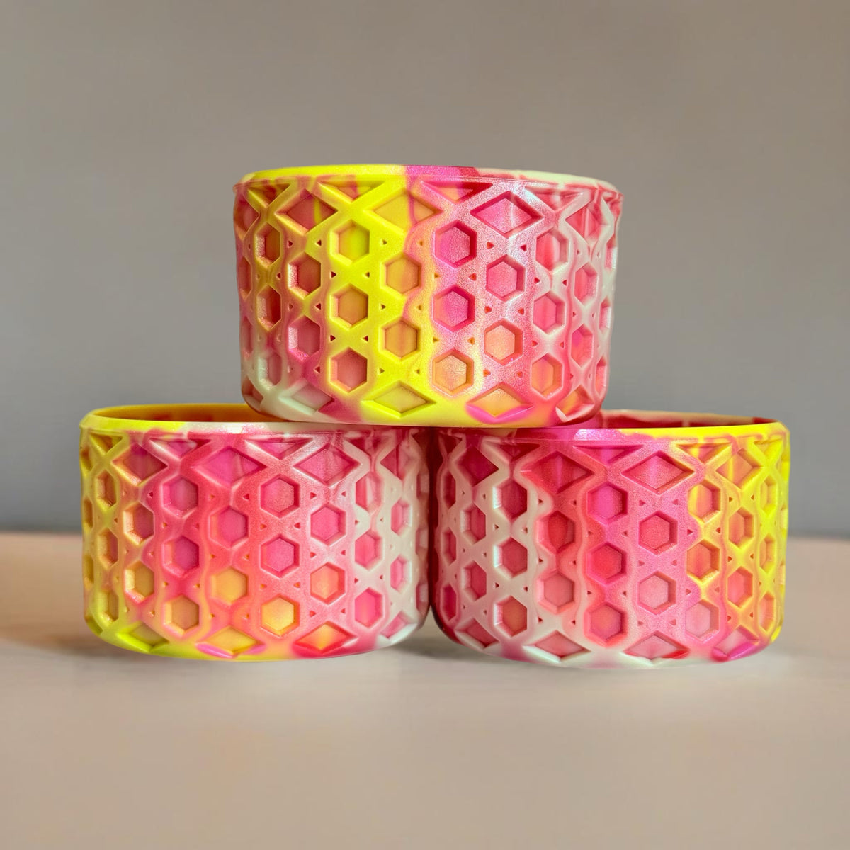 Strawberry Lemonade matte waffle silicone tumbler boot – front view