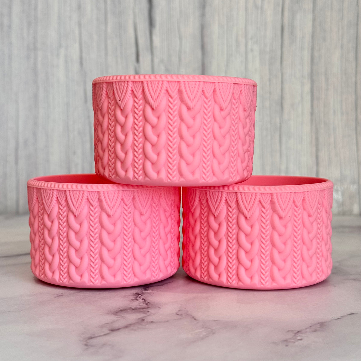 Twist N Turn Pink macrame silicone tumbler boot – front view