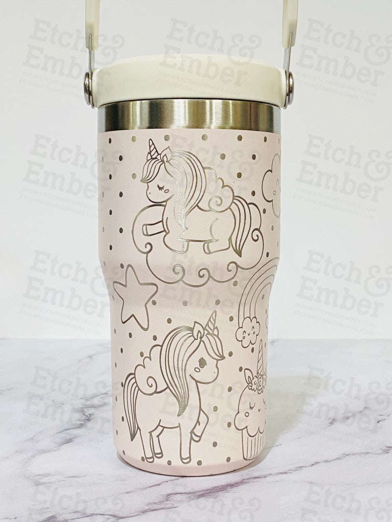 light pink stanley cup iceflow Unicorn Wonderland Engraved Stanley 20 oz IceFlow Flip Straw Tumbler