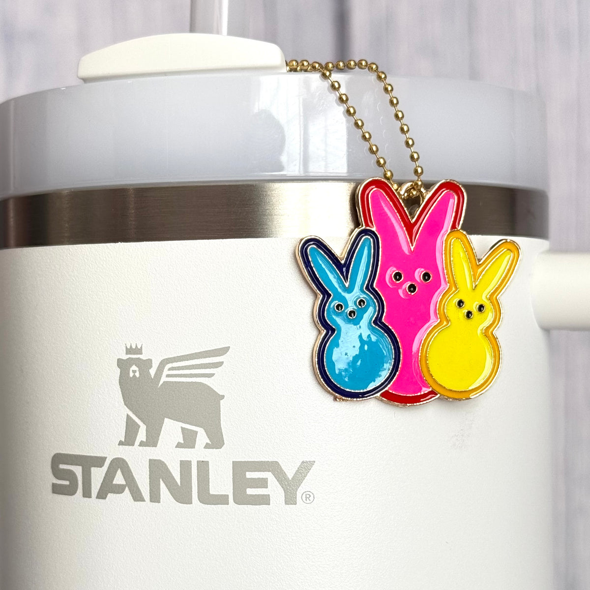 Vibrant Marshmallow Bunnies Tumbler Handle Charm, view 2, fits Owala FreeSip