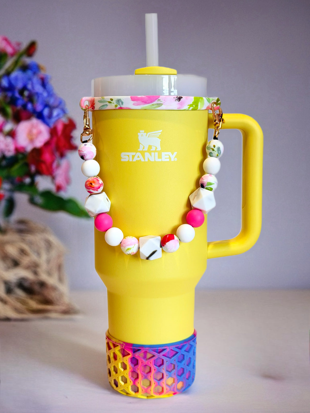 Watercolor Floral Charm Necklace Collar, view 2