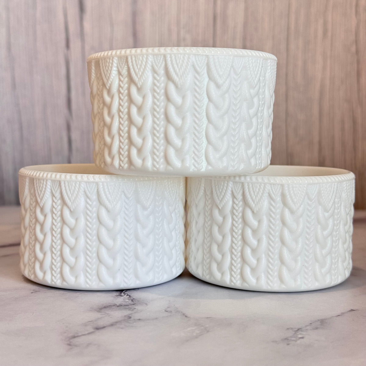 White Shimmer macrame silicone tumbler boot – front view