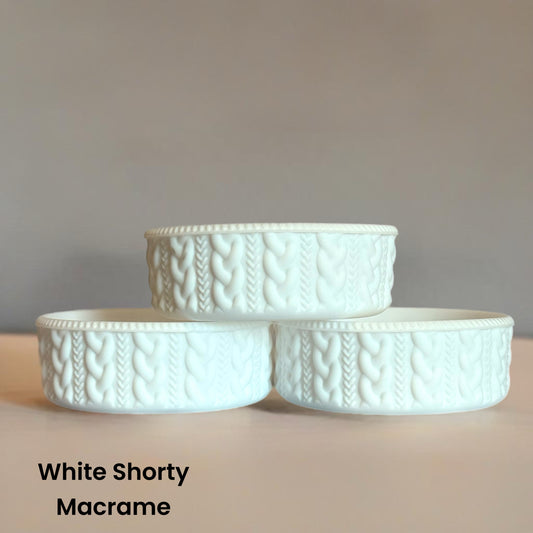 White macrame shorty silicone tumbler boot – front view