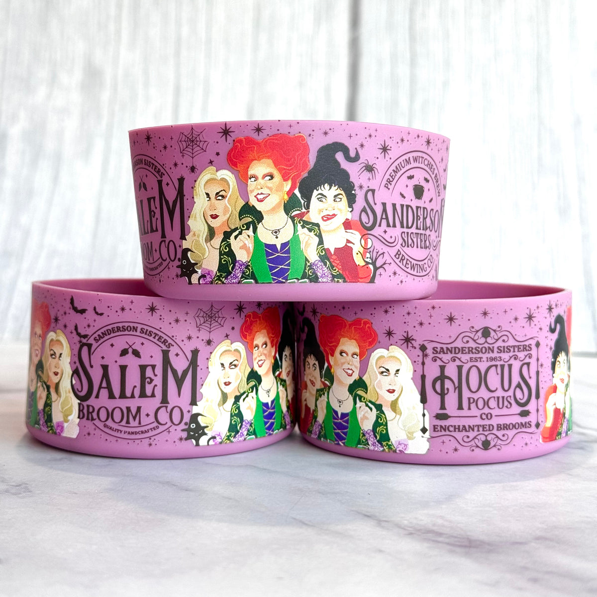 Witchy Sisters smooth silicone tumbler boot – front view